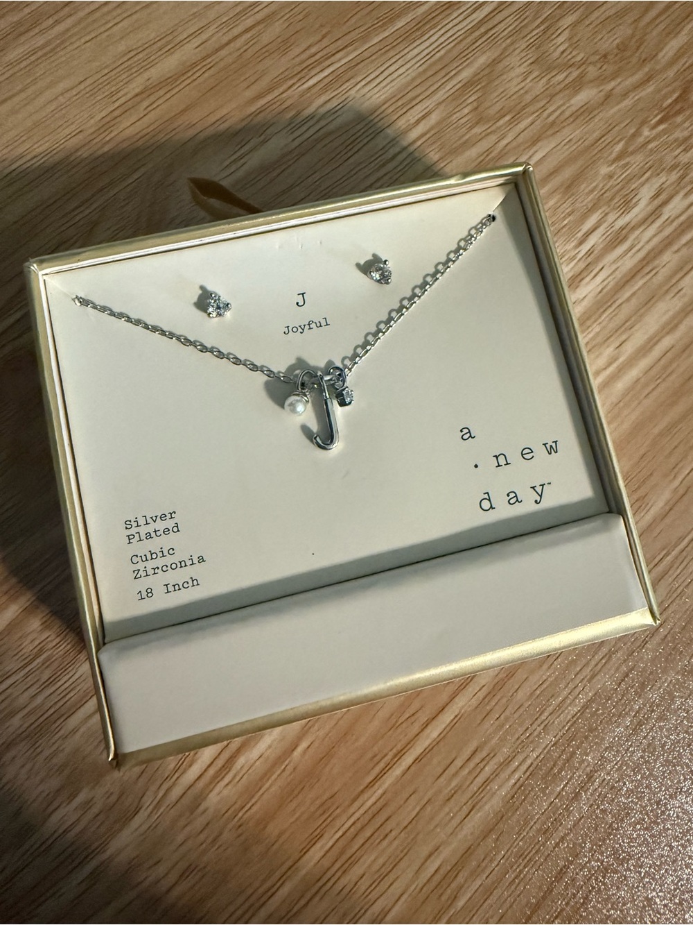 a new day Silver Initial 'J' Necklace with Pearl and CZ Accents - Silver